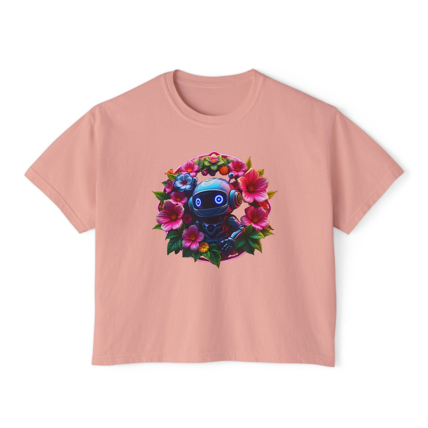 Womens Boxy Tee - 'Botanical Robot' Floral Graphic T-Shirt