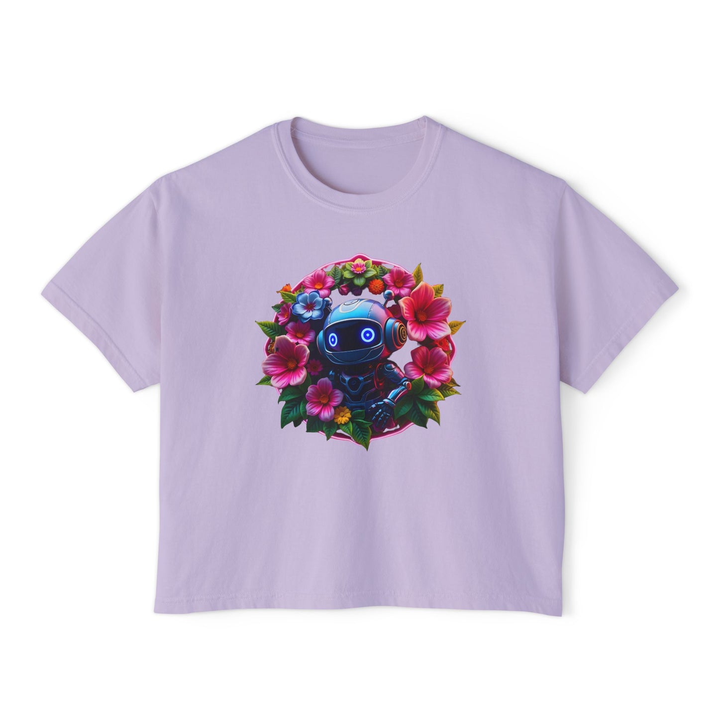 Womens Boxy Tee - 'Botanical Robot' Floral Graphic T-Shirt