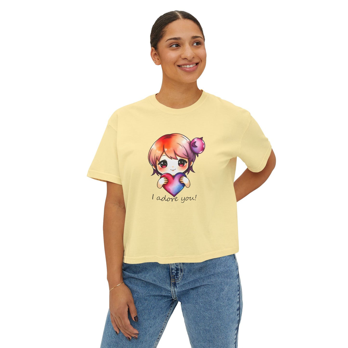 Womens Boxy Tee - "I Adore You!" Design for Casual Style