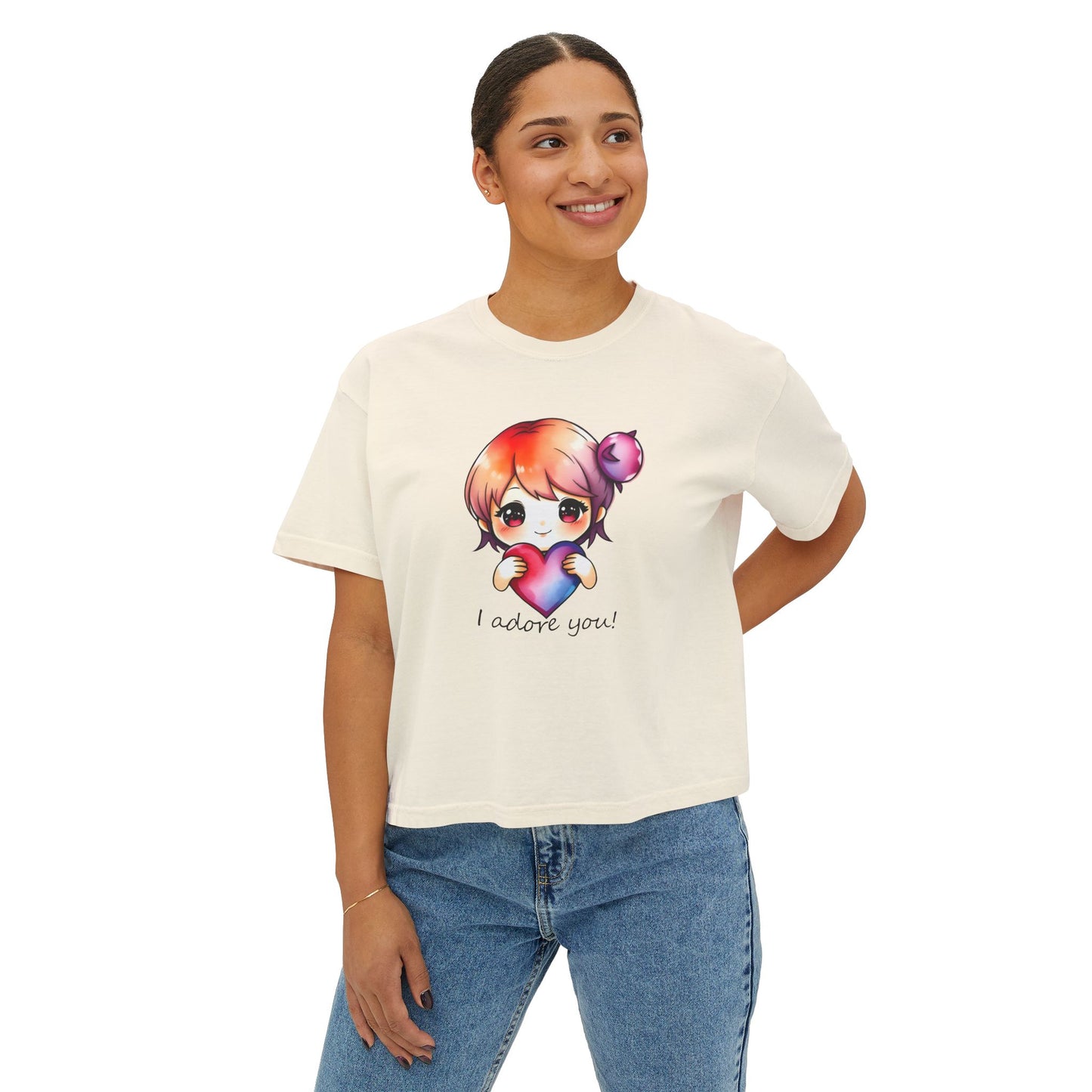 Womens Boxy Tee - "I Adore You!" Design for Casual Style
