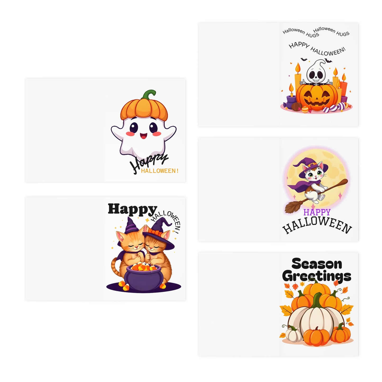 Halloween Greeting Cards, Festive Card Set, Cute Cat Cards, Pumpkin Cards, Seasonal Cards, Holiday Cards, Fall Greetings