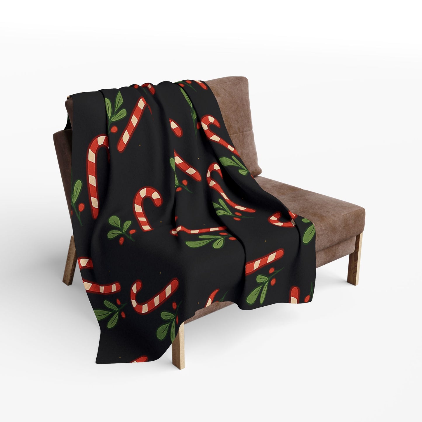 Holiday Candy Cane Fleece Blanket — Cozy Christmas Throw with Candy Cane & Holly Pattern