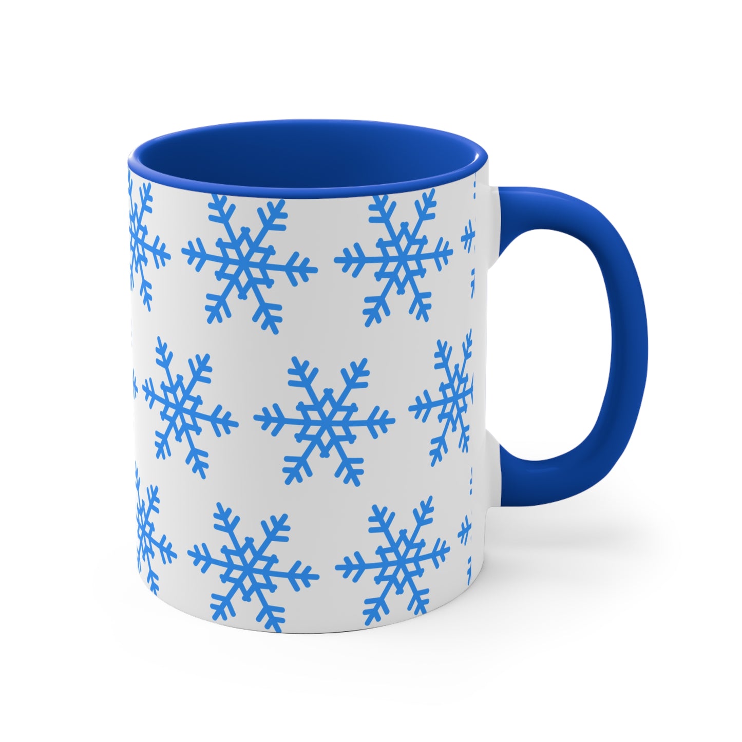 Winter Snowflake Accent Mug — Blue Snowflake 11oz Ceramic Coffee Cup