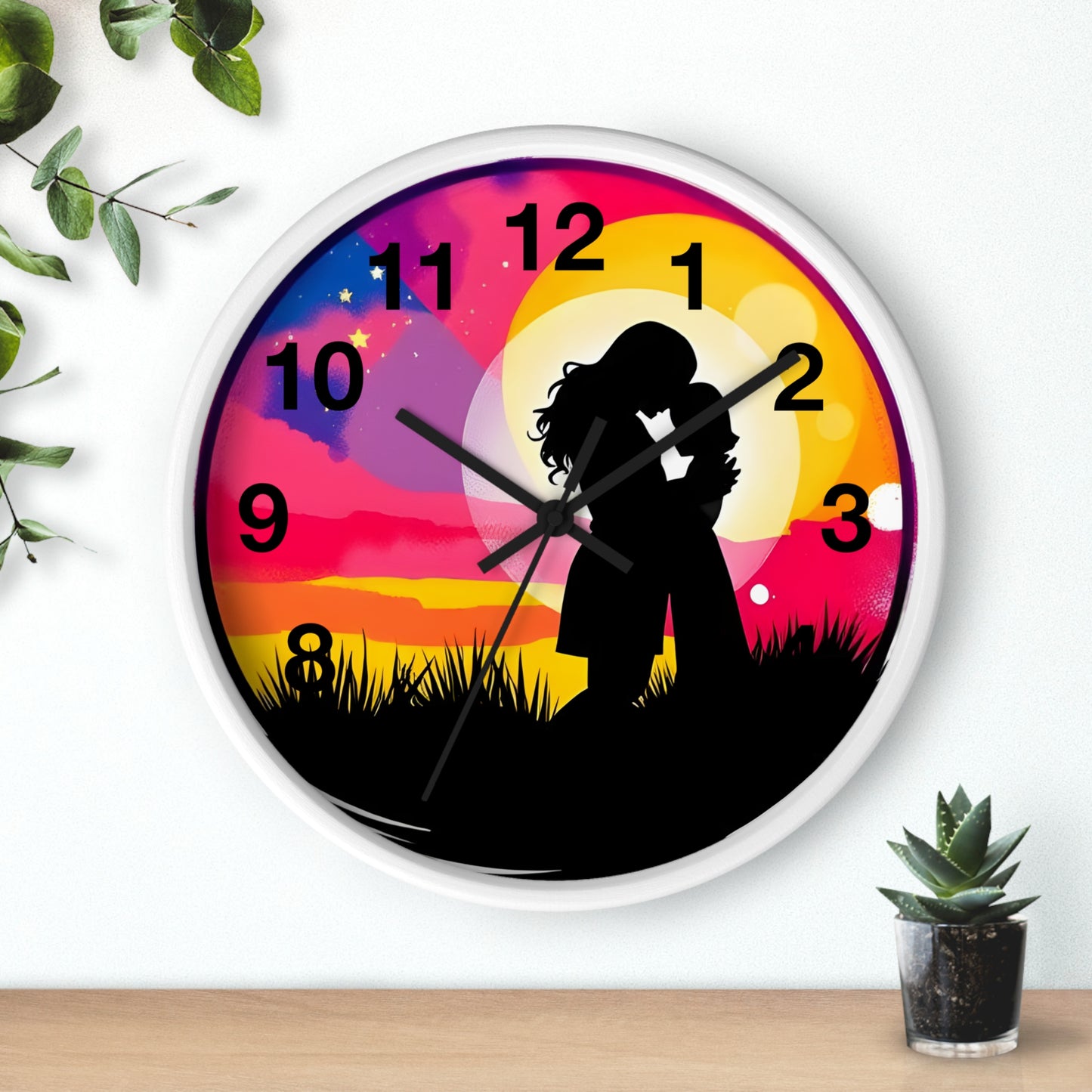 Silhouette Wall Clock 'Romantic Sunset' - Perfect Gift for Couples and Anniversaries