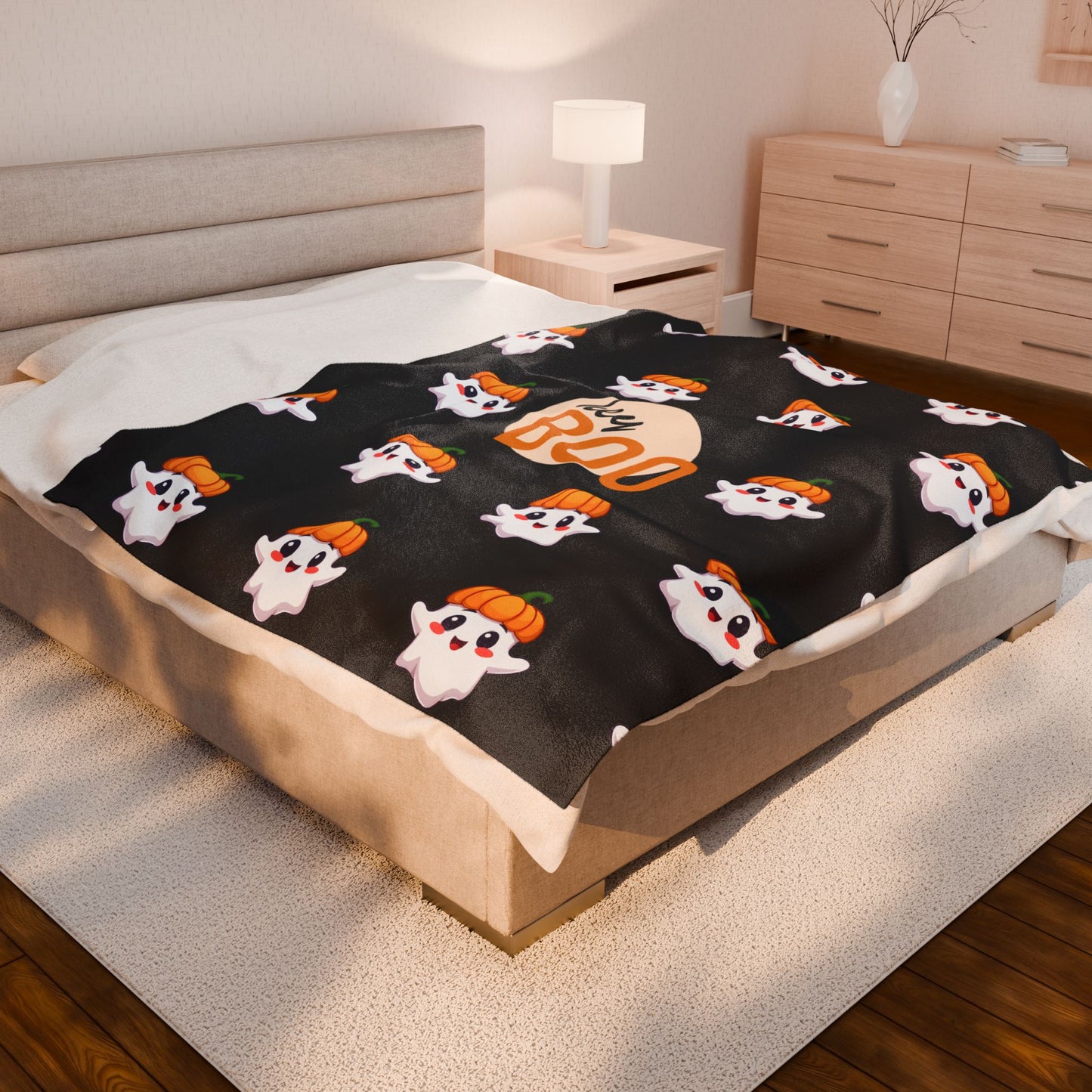 Halloween Plush Throw - Spooky Ghost Blanket, Cozy Fall Decor, Cute Couch Cover, Kids Room Blanket, Hey Boo Design