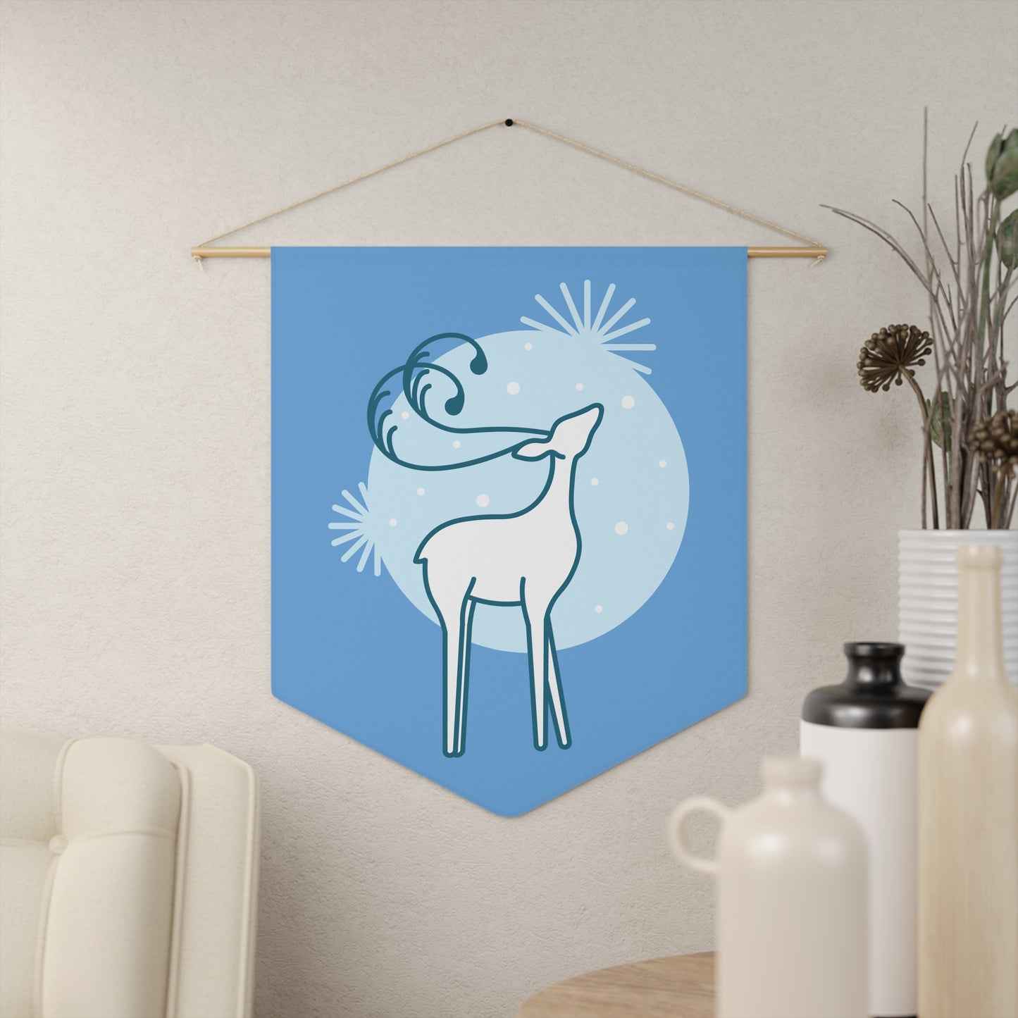Winter Deer Pennant Banner — Festive Blue Holiday Wall Decor