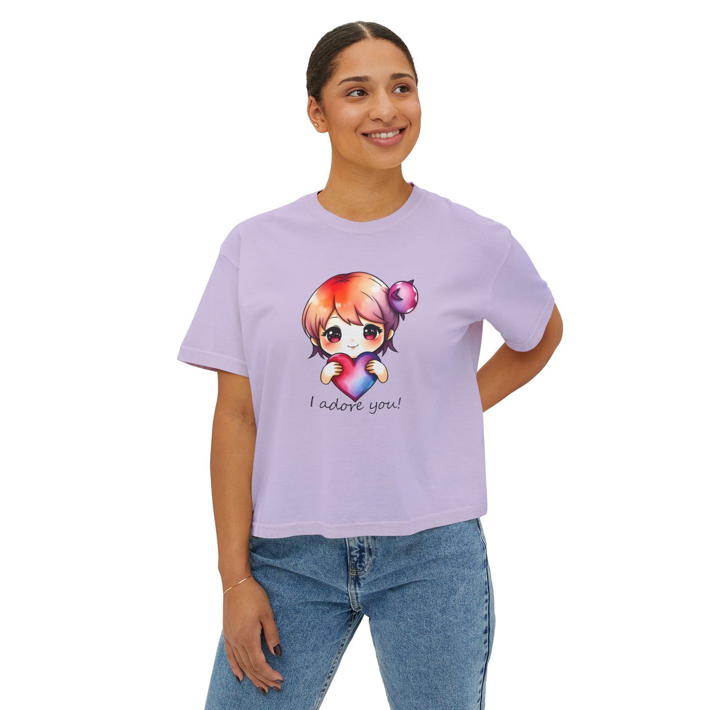 Womens Boxy Tee - "I Adore You!" Design for Casual Style