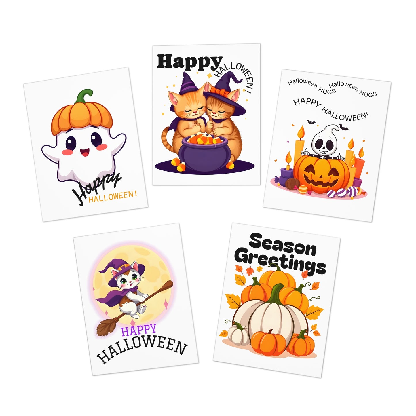 Halloween Greeting Cards, Festive Card Set, Cute Cat Cards, Pumpkin Cards, Seasonal Cards, Holiday Cards, Fall Greetings