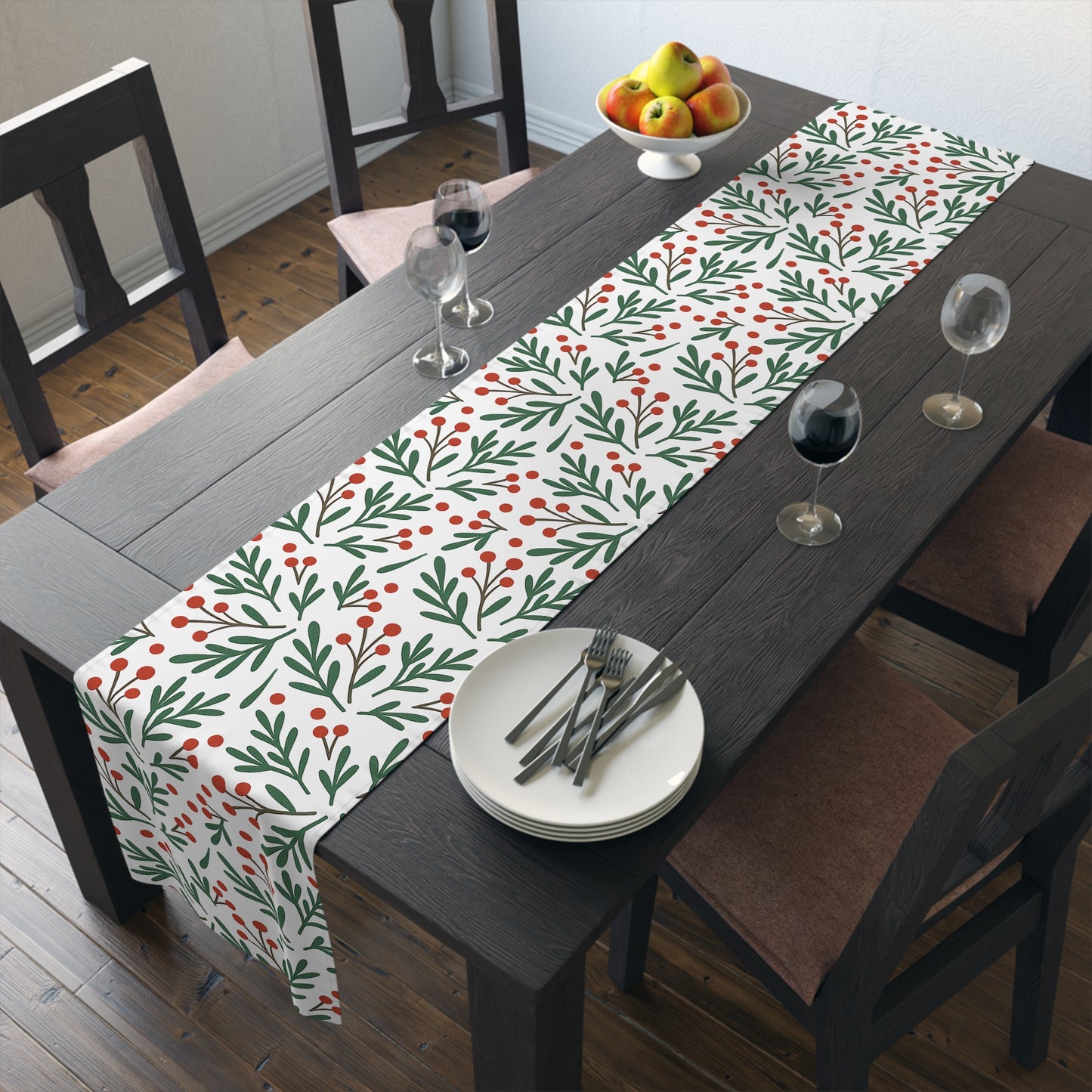 Holiday Berry Sprig Table Runner — Festive Greenery Table Decor