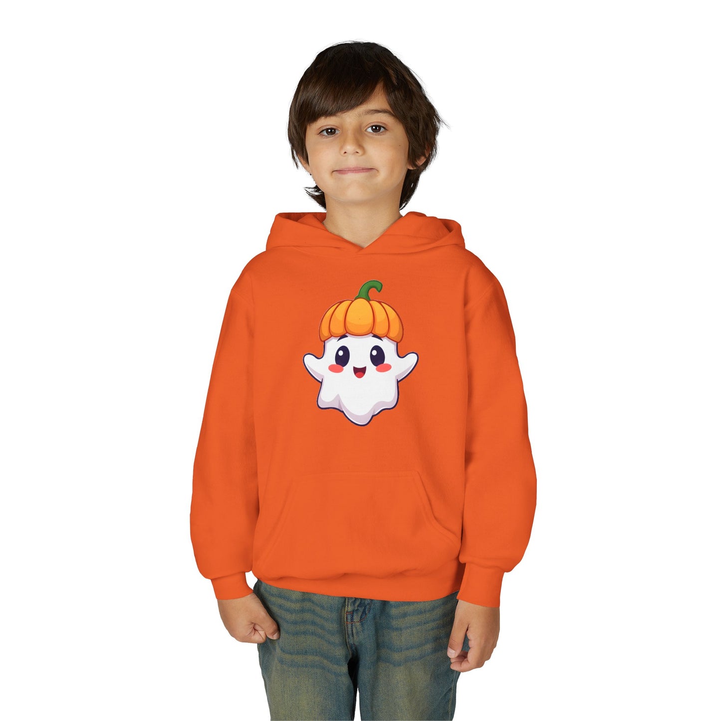Youth Hoodie - Cute Pumpkin Ghost, Halloween Sweatshirt, Kids Costume, Fall Apparel, Trendy Hooded Sweatshirt