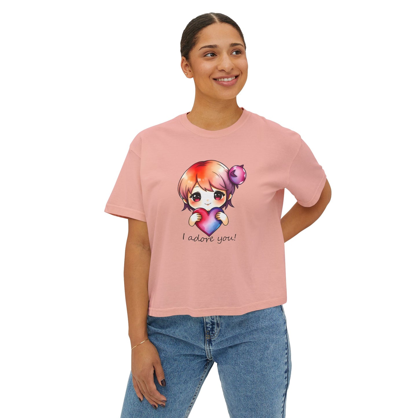 Womens Boxy Tee - "I Adore You!" Design for Casual Style