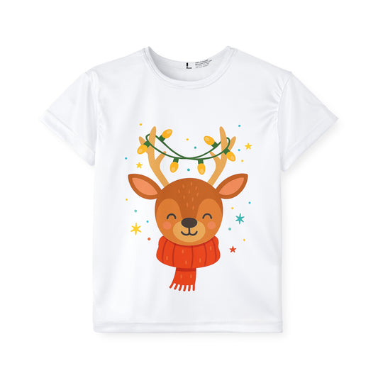 Kids Jersey – Cute Reindeer with Holiday Lights Christmas Tee