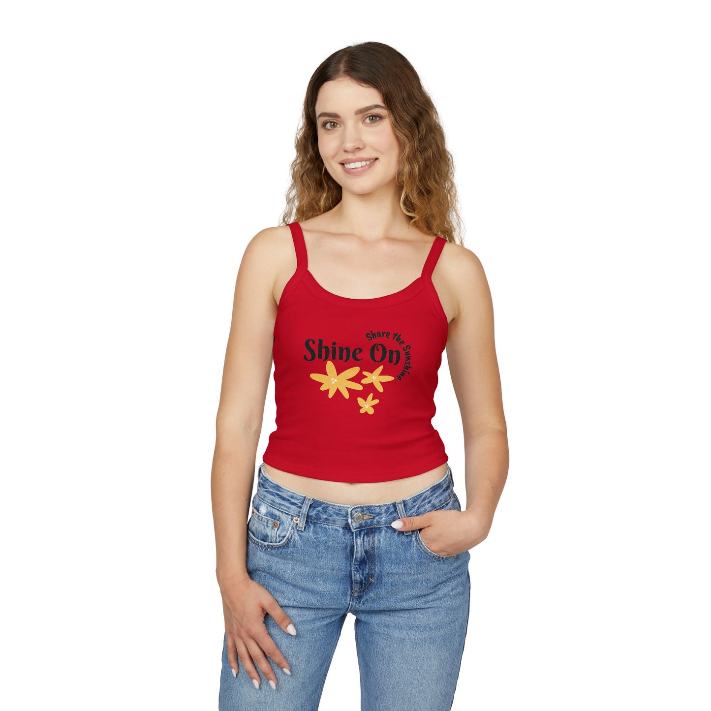 Spaghetti Strap Tank Top - 'Shine On' Floral Design