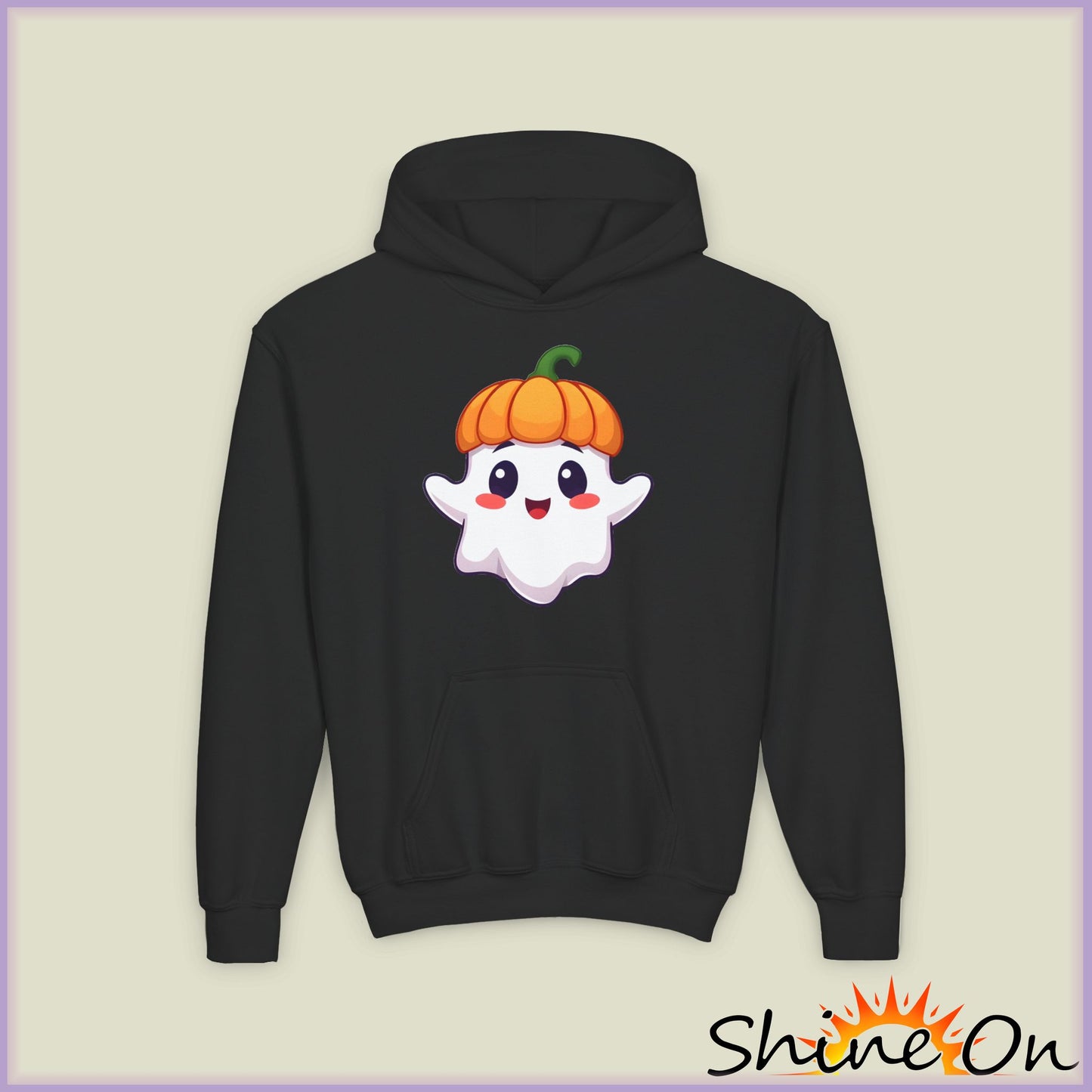 Youth Hoodie - Cute Pumpkin Ghost, Halloween Sweatshirt, Kids Costume, Fall Apparel, Trendy Hooded Sweatshirt