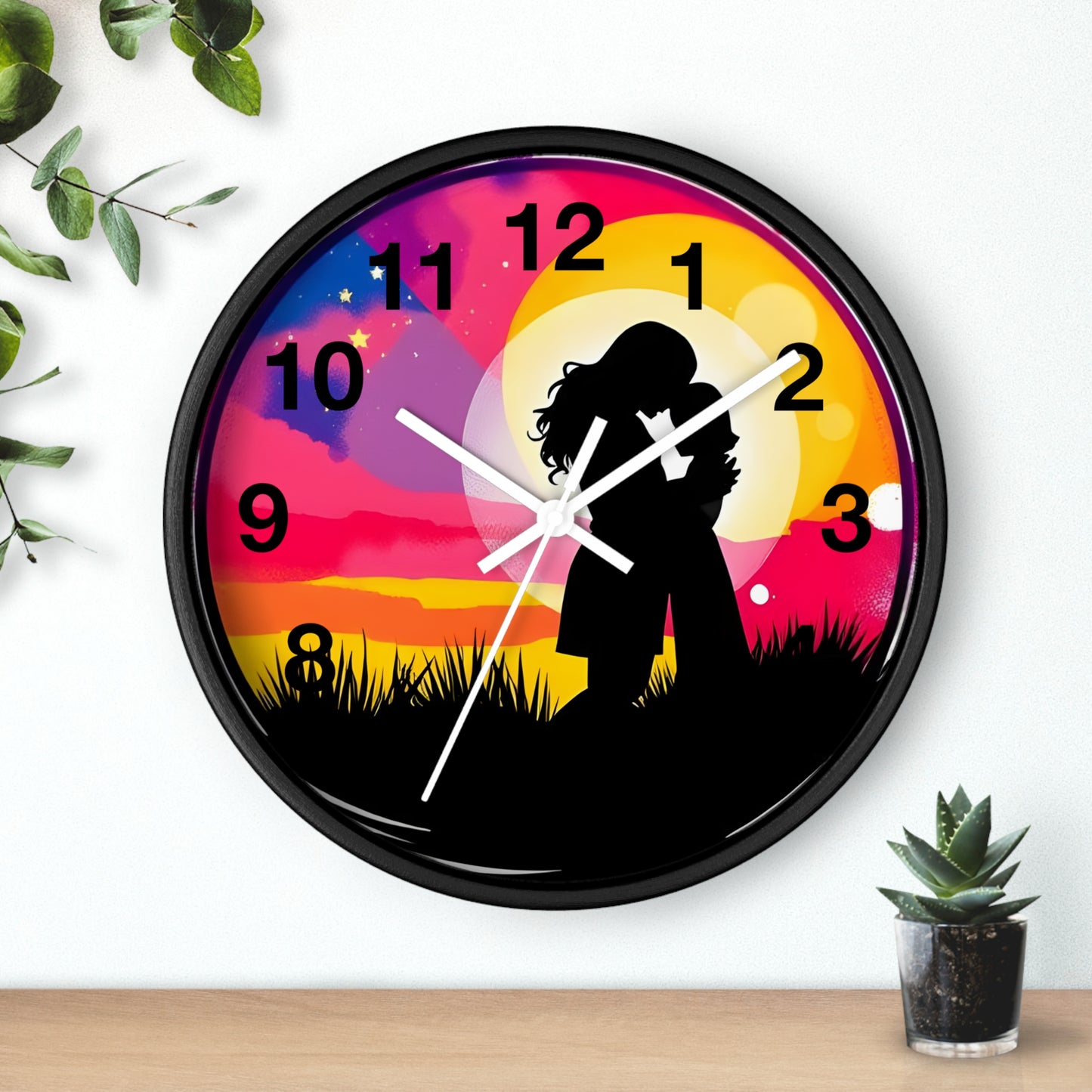 Silhouette Wall Clock 'Romantic Sunset' - Perfect Gift for Couples and Anniversaries