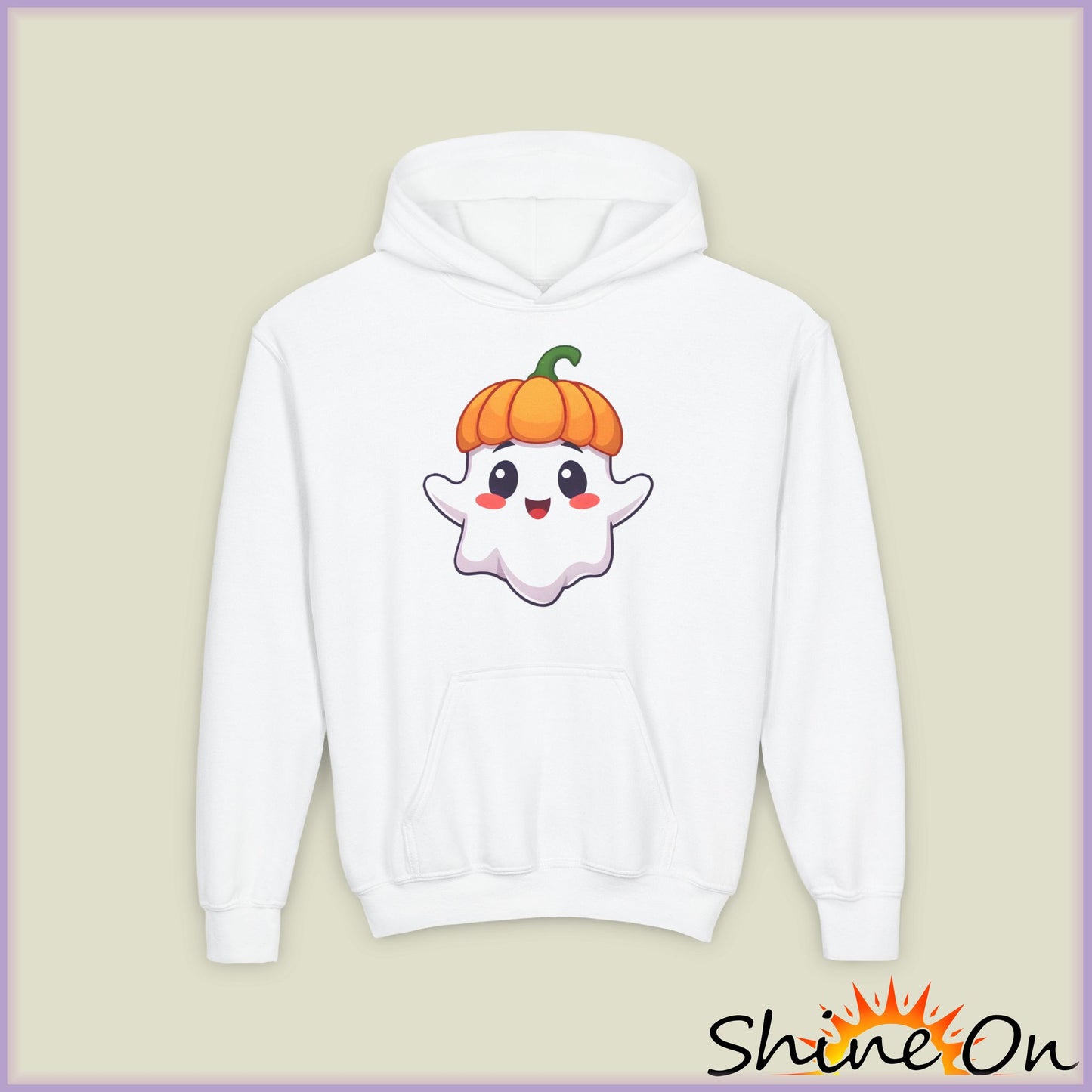 Youth Hoodie - Cute Pumpkin Ghost, Halloween Sweatshirt, Kids Costume, Fall Apparel, Trendy Hooded Sweatshirt