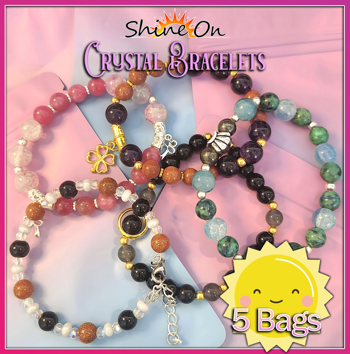 Natural Crystals - Lucky Bracelet Bags (5 bags)