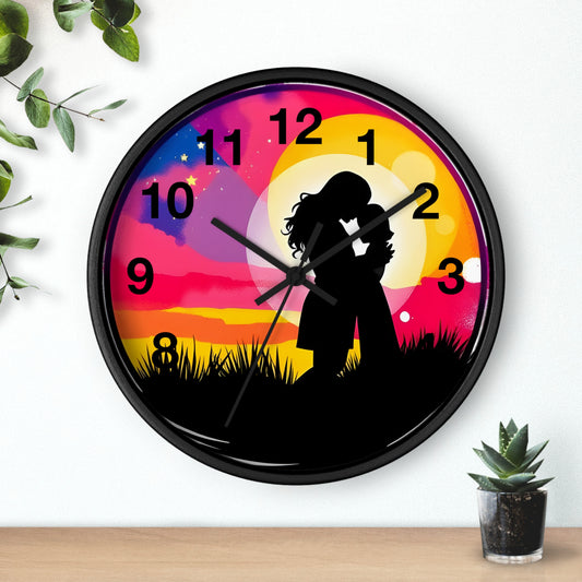 Silhouette Wall Clock 'Romantic Sunset' - Perfect Gift for Couples and Anniversaries