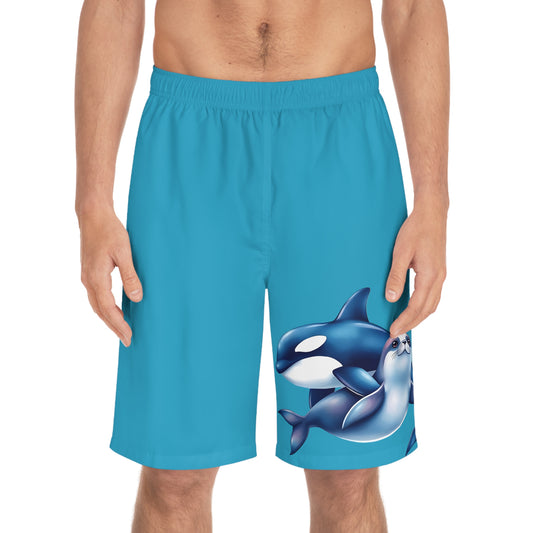 Mens Board Shorts - 'Playful Sea Creatures' Design