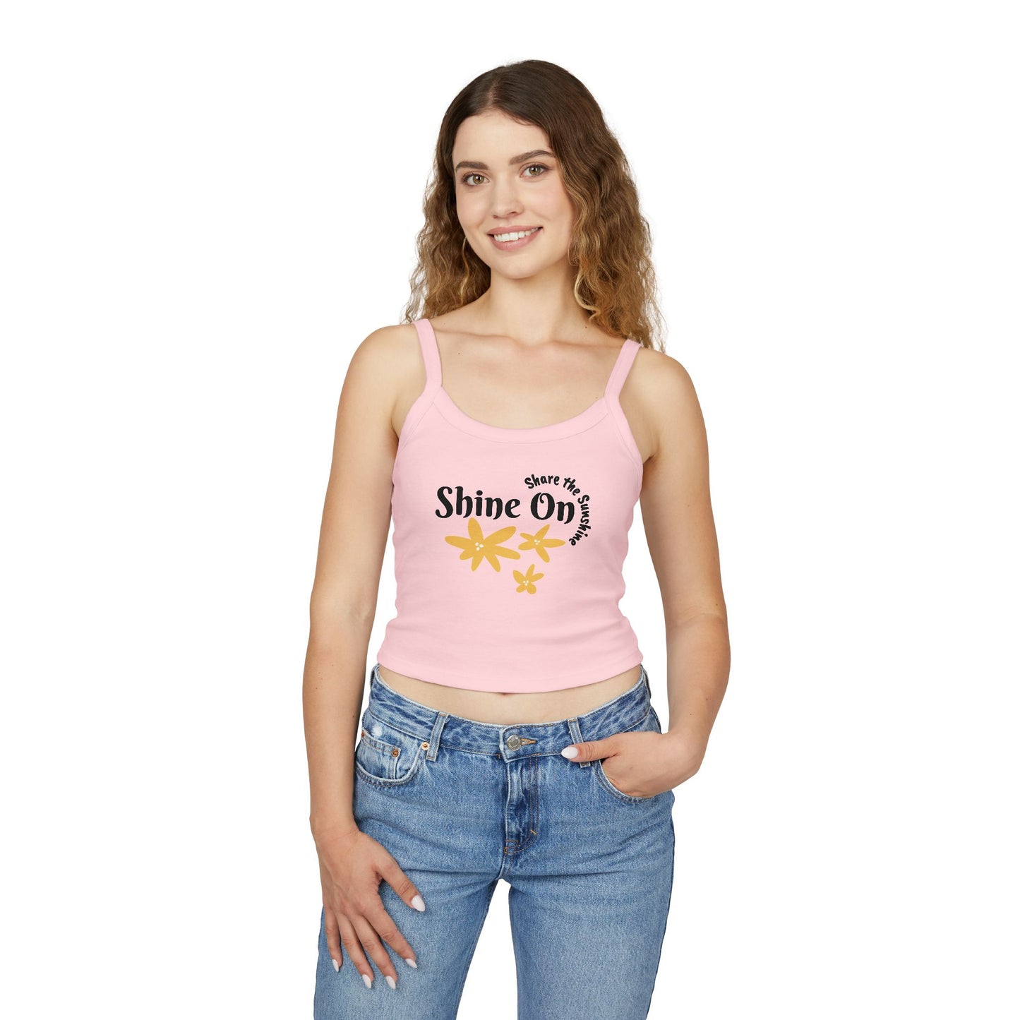 Spaghetti Strap Tank Top - 'Shine On' Floral Design