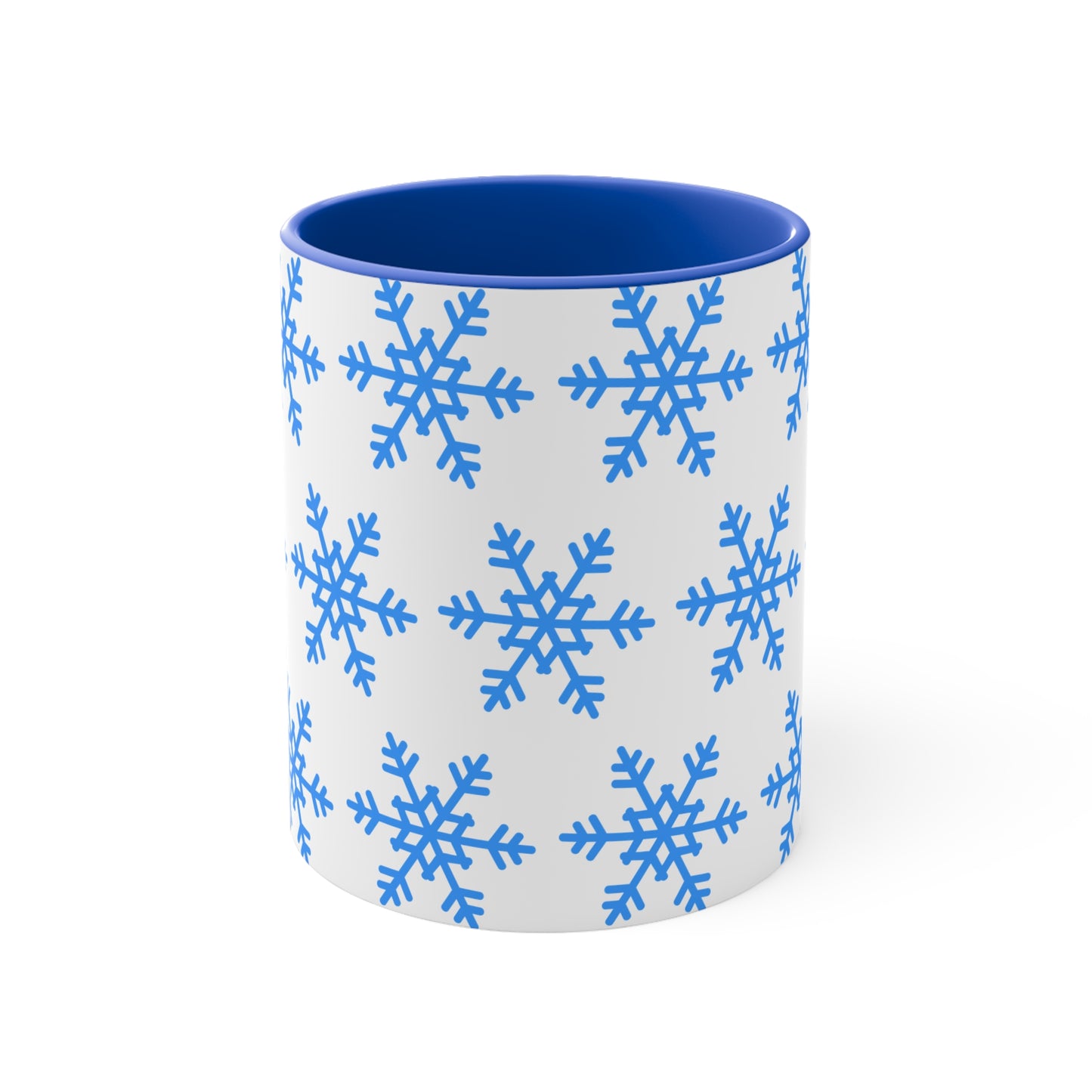 Winter Snowflake Accent Mug — Blue Snowflake 11oz Ceramic Coffee Cup