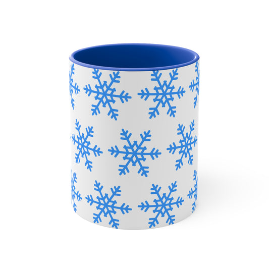 Winter Snowflake Accent Mug — Blue Snowflake 11oz Ceramic Coffee Cup