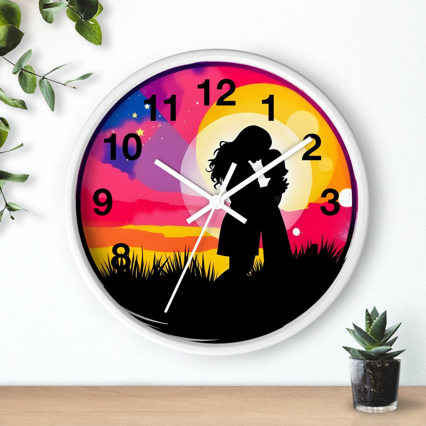 Silhouette Wall Clock 'Romantic Sunset' - Perfect Gift for Couples and Anniversaries