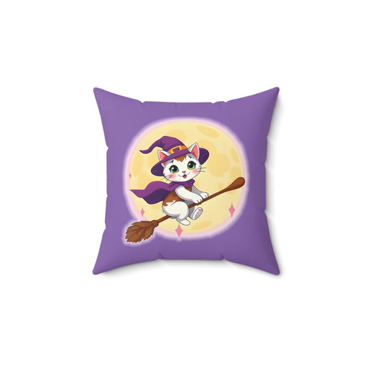 Pillow - Whimsical Cat, Halloween Decor, Witch Cat Cushion, Cute Home Accent, Cozy Throw Pillow, Animal Lovers Gift