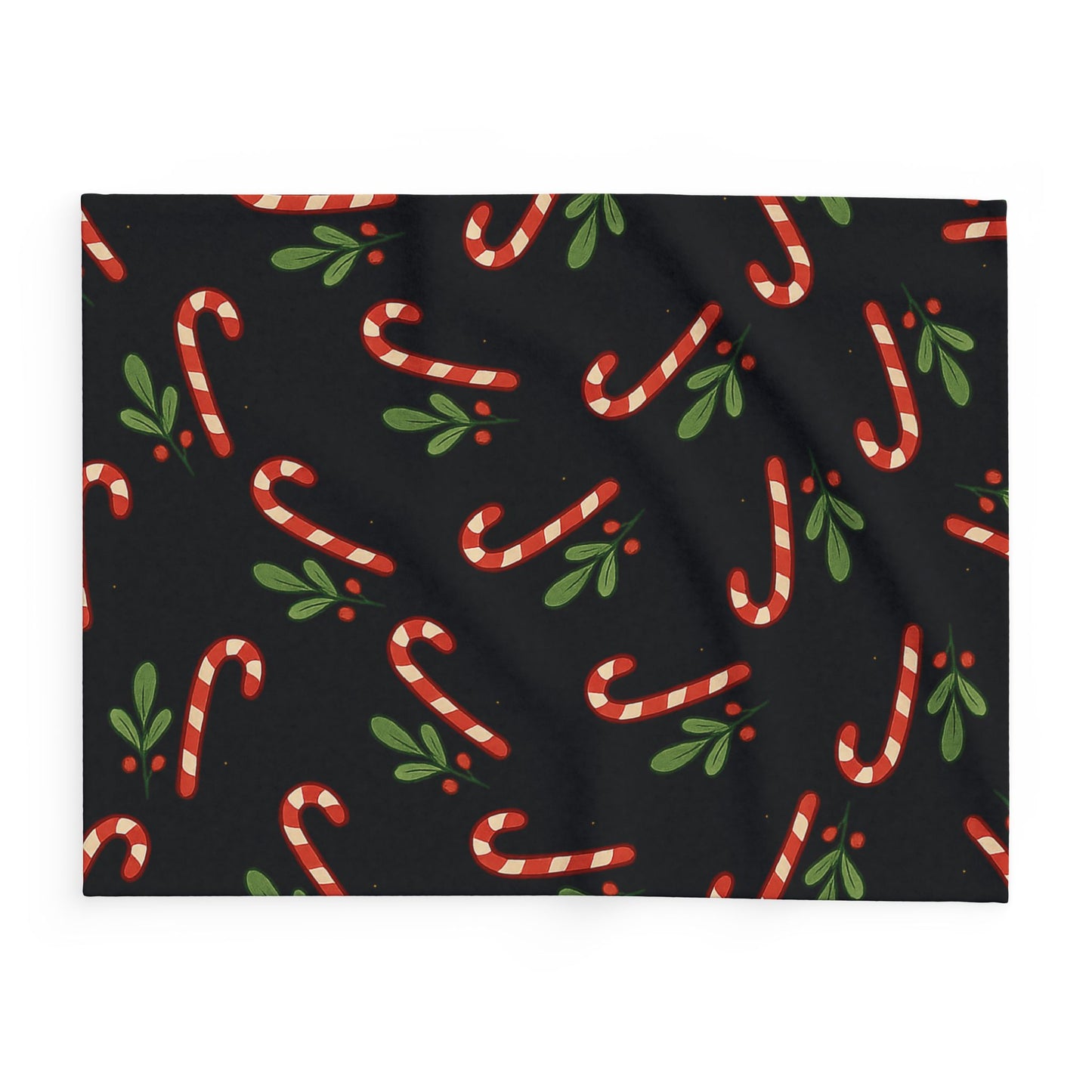 Holiday Candy Cane Fleece Blanket — Cozy Christmas Throw with Candy Cane & Holly Pattern