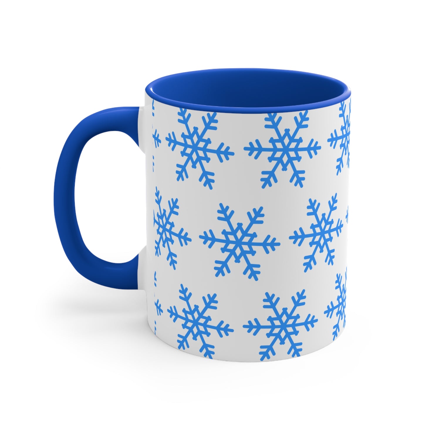 Winter Snowflake Accent Mug — Blue Snowflake 11oz Ceramic Coffee Cup