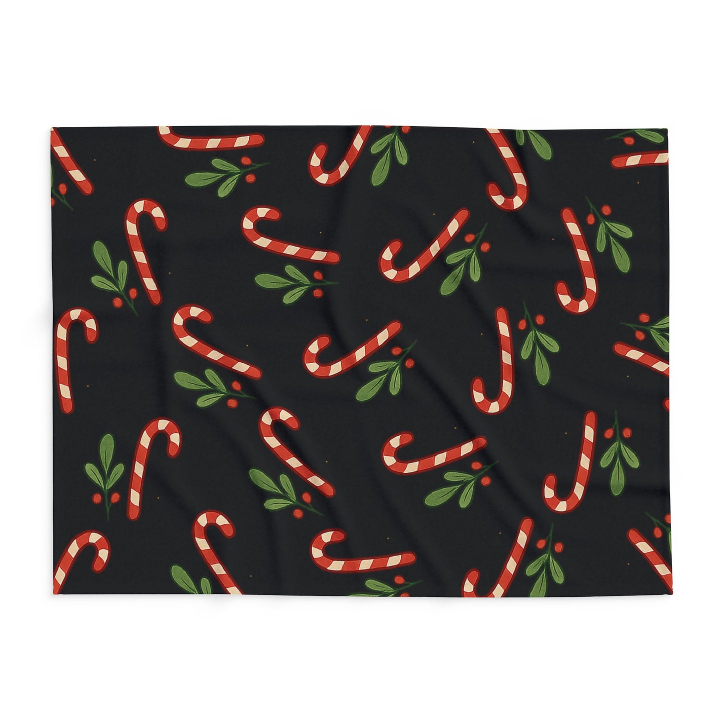 Holiday Candy Cane Fleece Blanket — Cozy Christmas Throw with Candy Cane & Holly Pattern