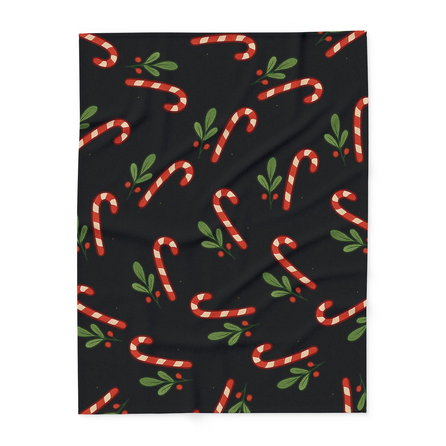 Holiday Candy Cane Fleece Blanket — Cozy Christmas Throw with Candy Cane & Holly Pattern