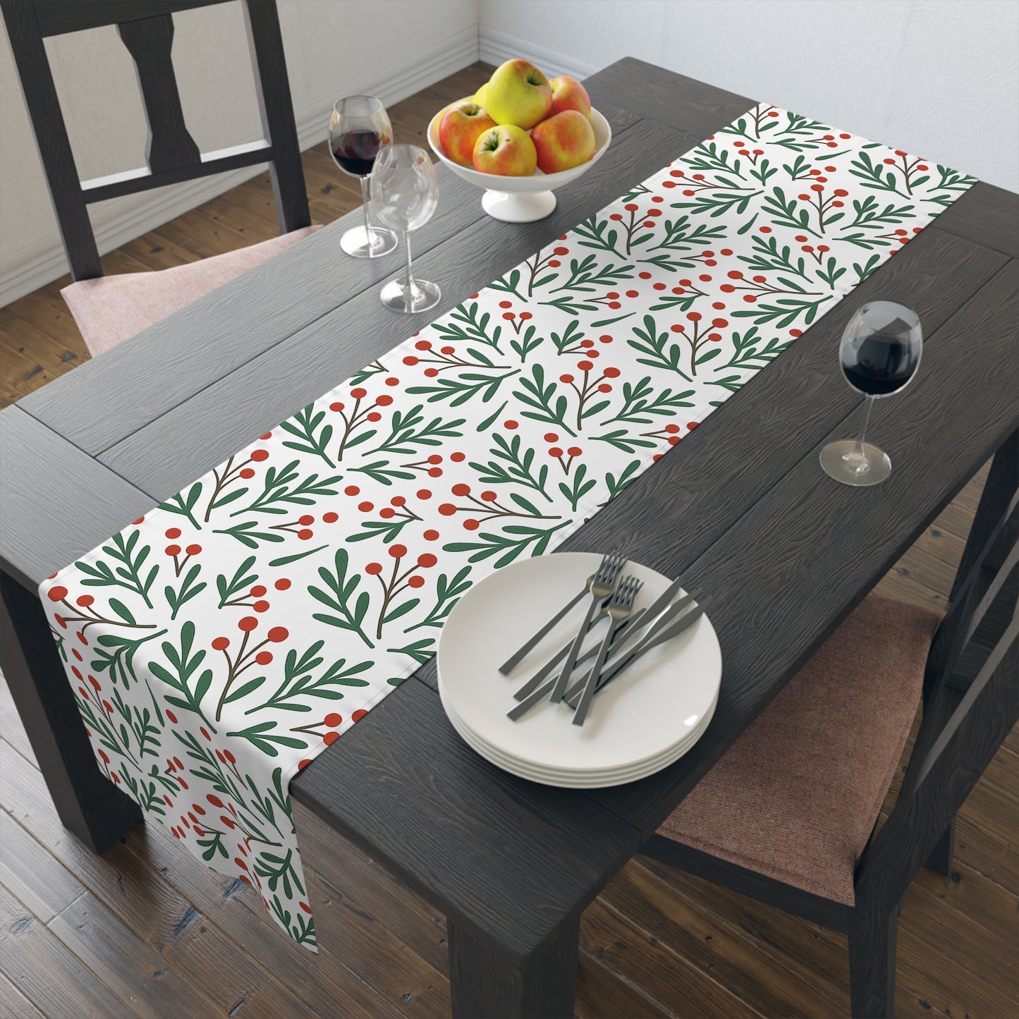 Holiday Berry Sprig Table Runner — Festive Greenery Table Decor
