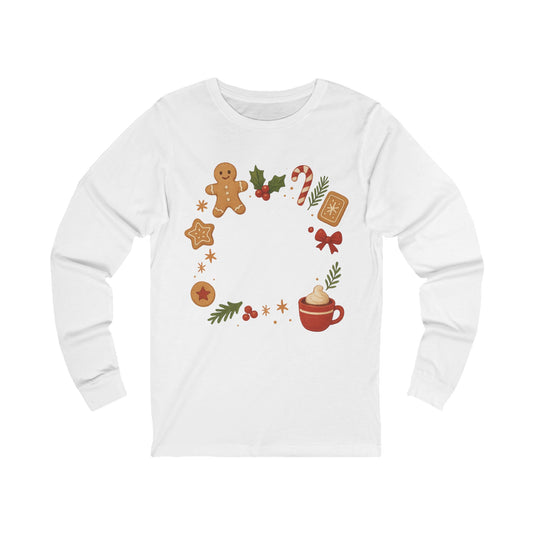 Christmas Cookie Wreath Long Sleeve Tee — Holiday Gingerbread & Cocoa Graphic