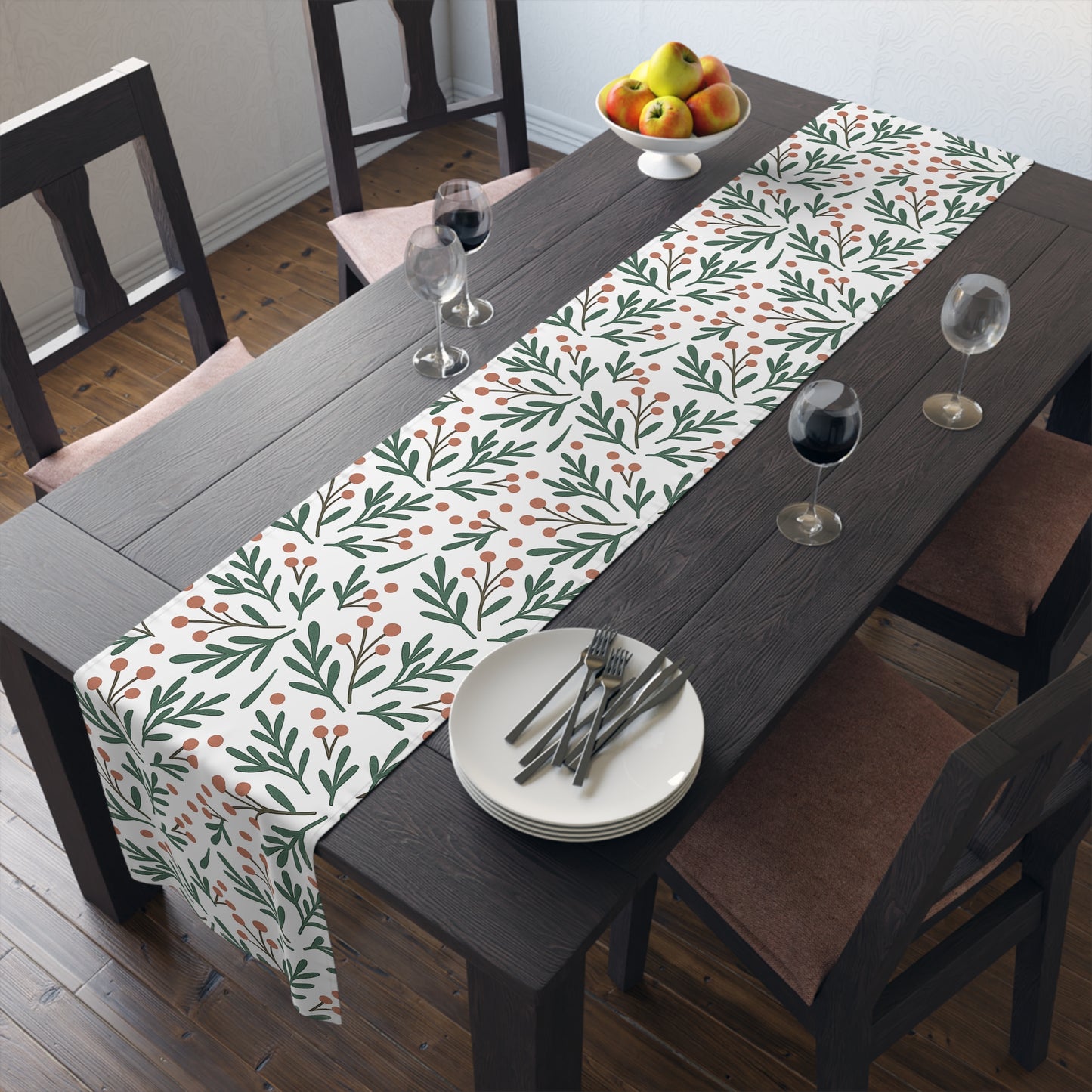 Holiday Berry Sprig Table Runner — Festive Greenery Table Decor
