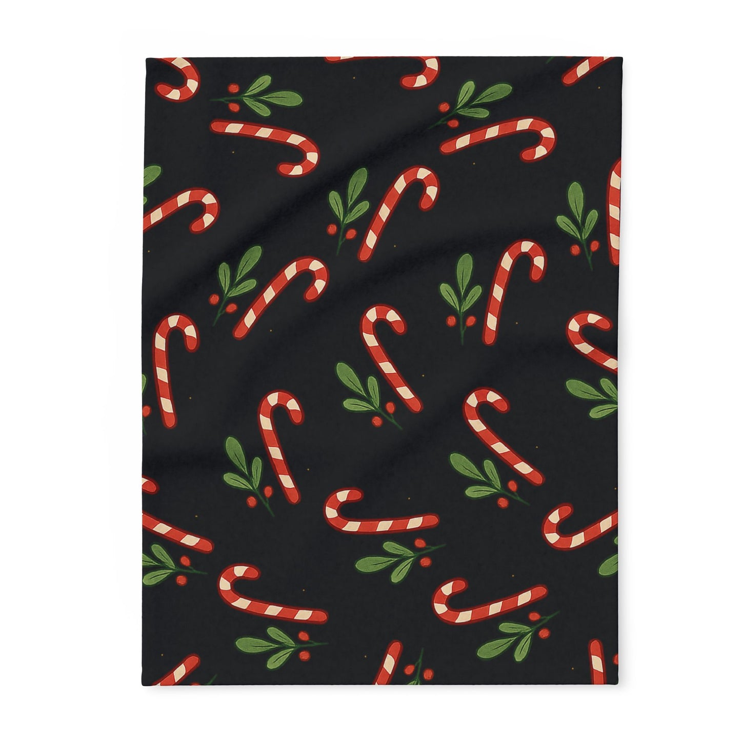 Holiday Candy Cane Fleece Blanket — Cozy Christmas Throw with Candy Cane & Holly Pattern