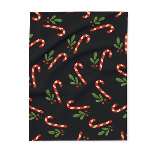 Holiday Candy Cane Fleece Blanket — Cozy Christmas Throw with Candy Cane & Holly Pattern