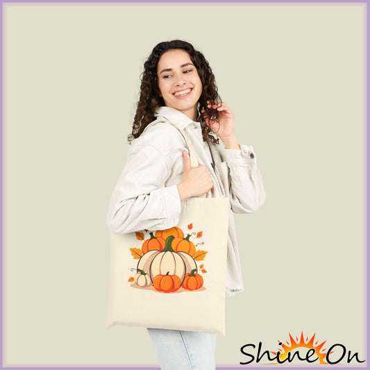 Tote Bag - Autumn Harvest Pumpkin - Eco-Friendly Cotton Canvas, Fall Shopping, Halloween Gift, Reusable Bag, Thanksgiving Decor