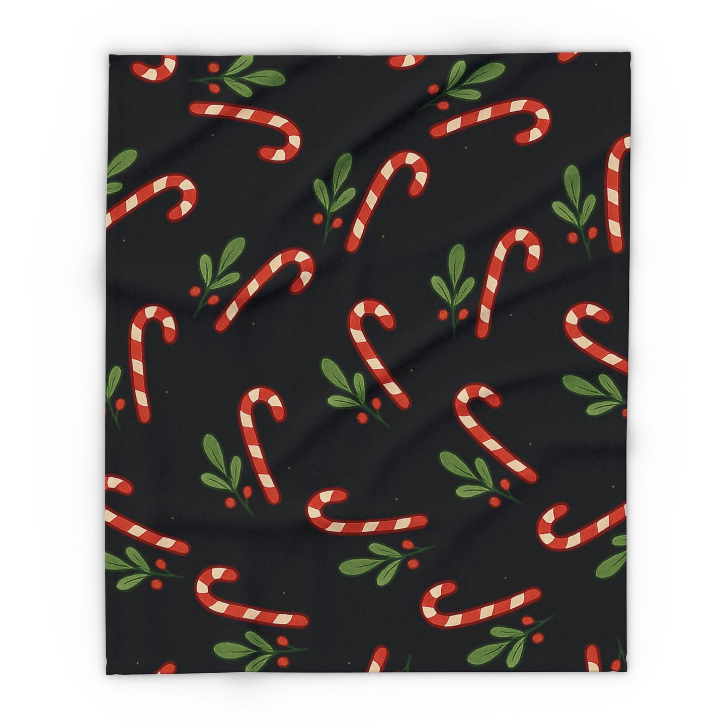 Holiday Candy Cane Fleece Blanket — Cozy Christmas Throw with Candy Cane & Holly Pattern