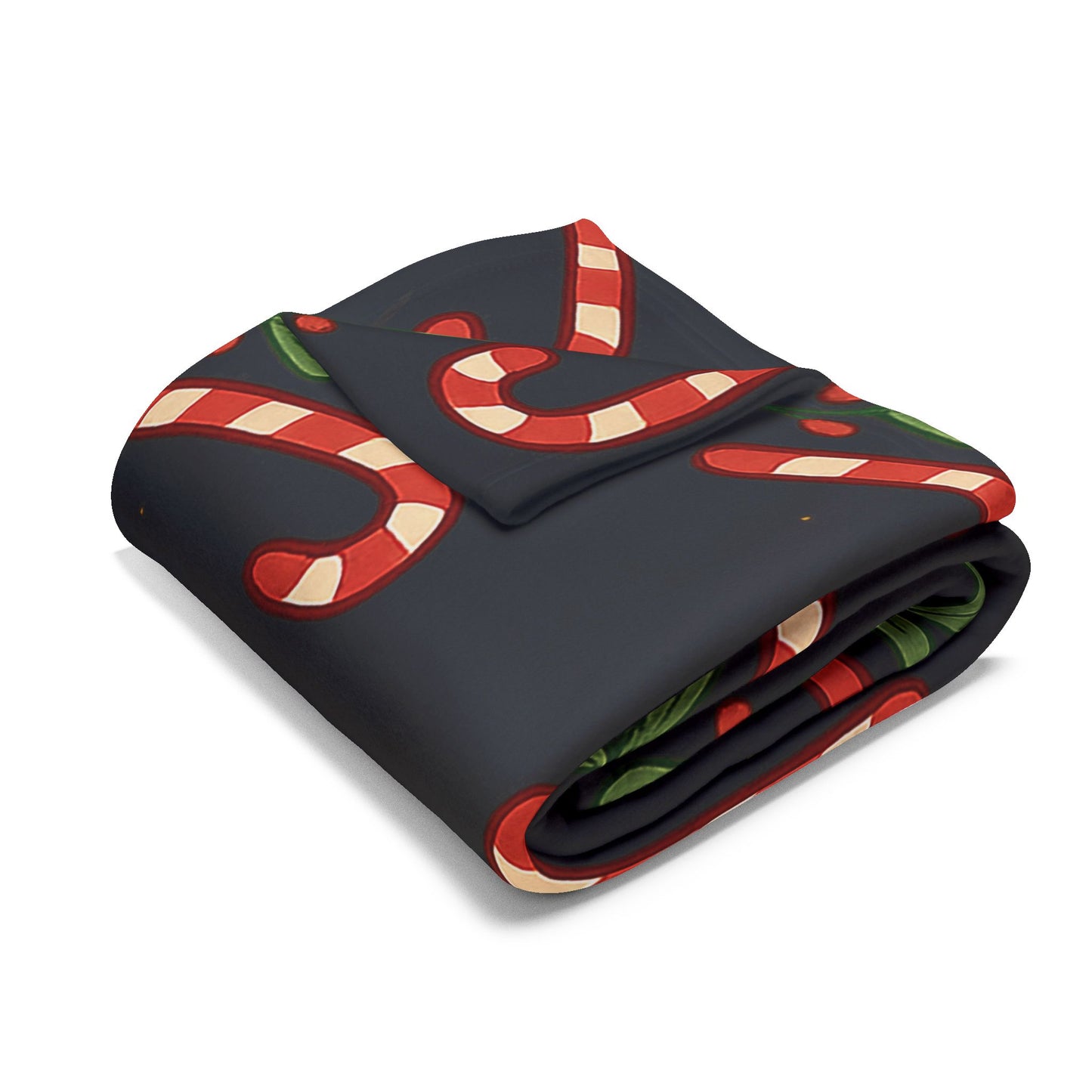 Holiday Candy Cane Fleece Blanket — Cozy Christmas Throw with Candy Cane & Holly Pattern