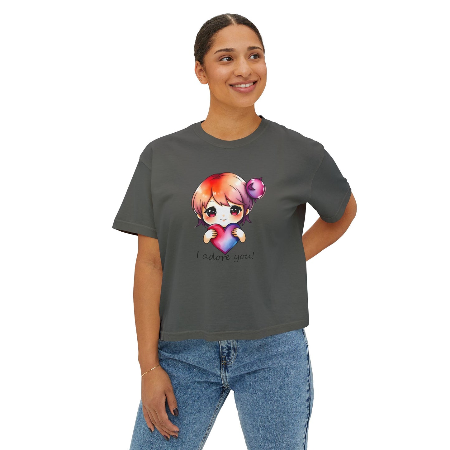 Womens Boxy Tee - "I Adore You!" Design for Casual Style