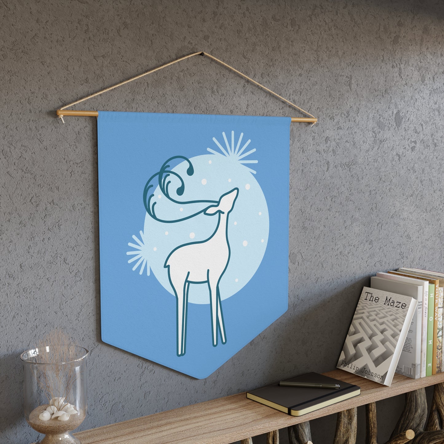 Winter Deer Pennant Banner — Festive Blue Holiday Wall Decor