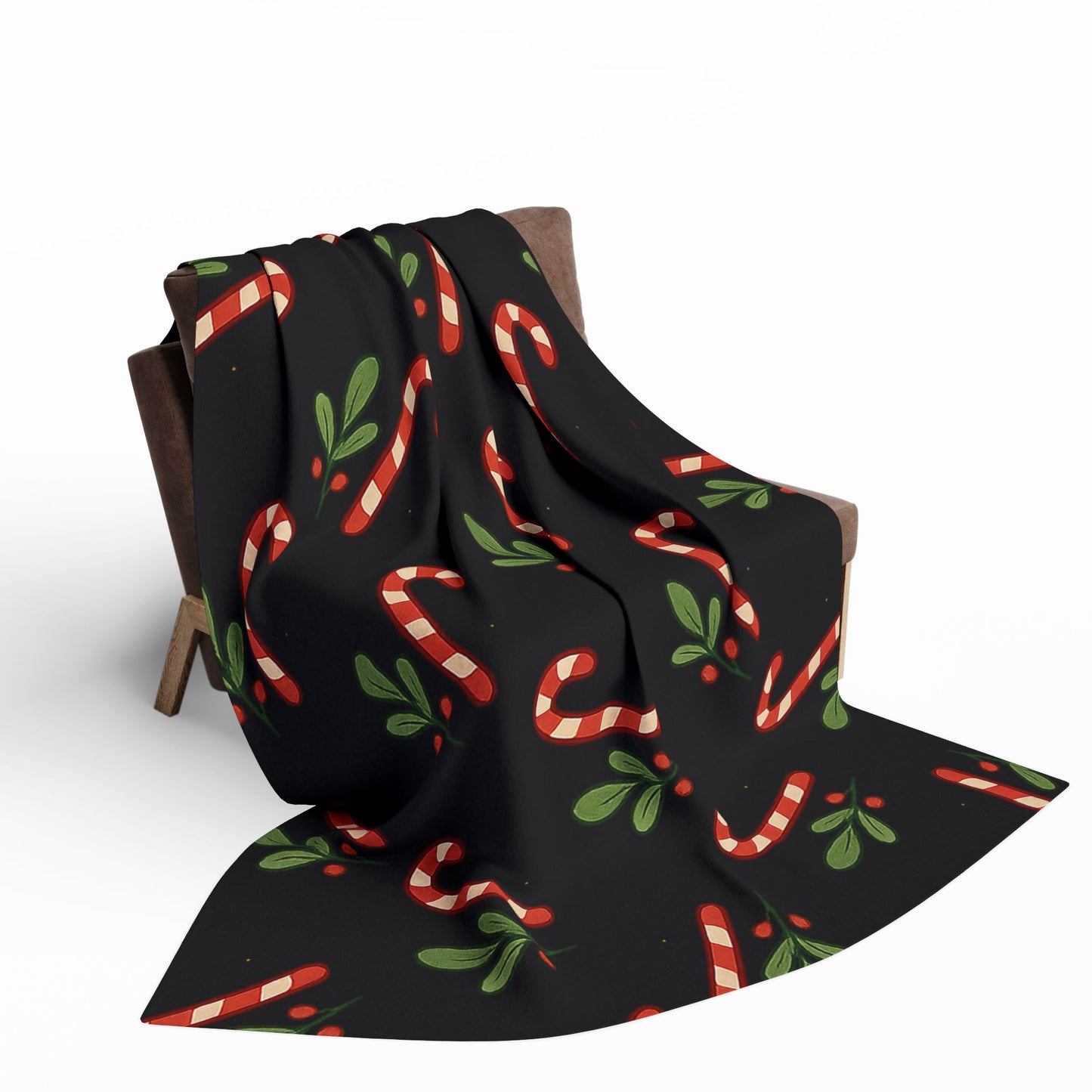Holiday Candy Cane Fleece Blanket — Cozy Christmas Throw with Candy Cane & Holly Pattern